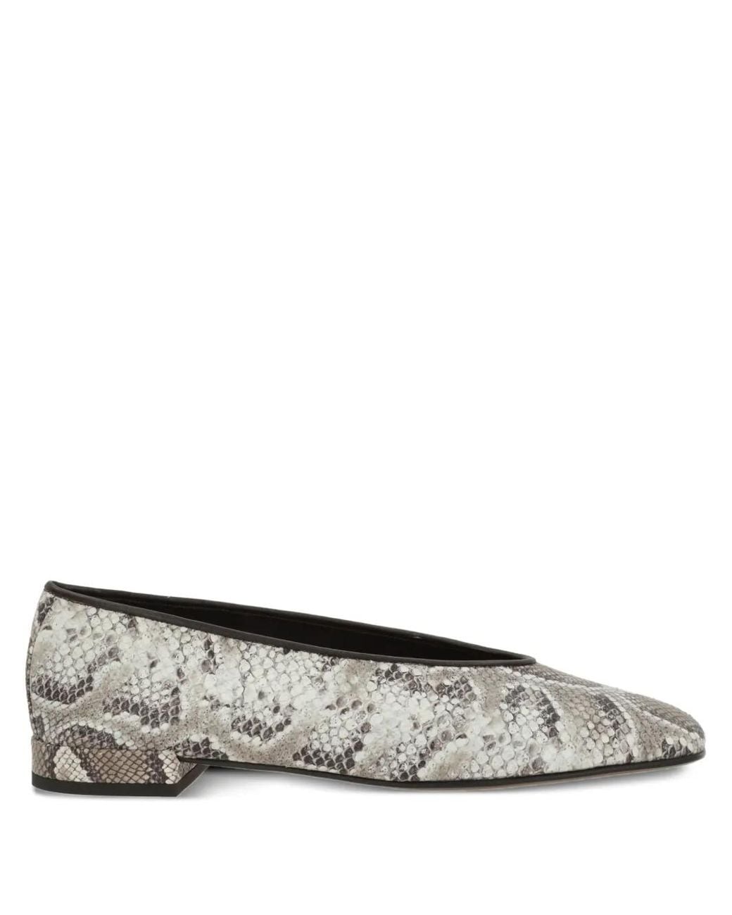 Giorgio Armani Gray Python-Print Squared Ballet Flats