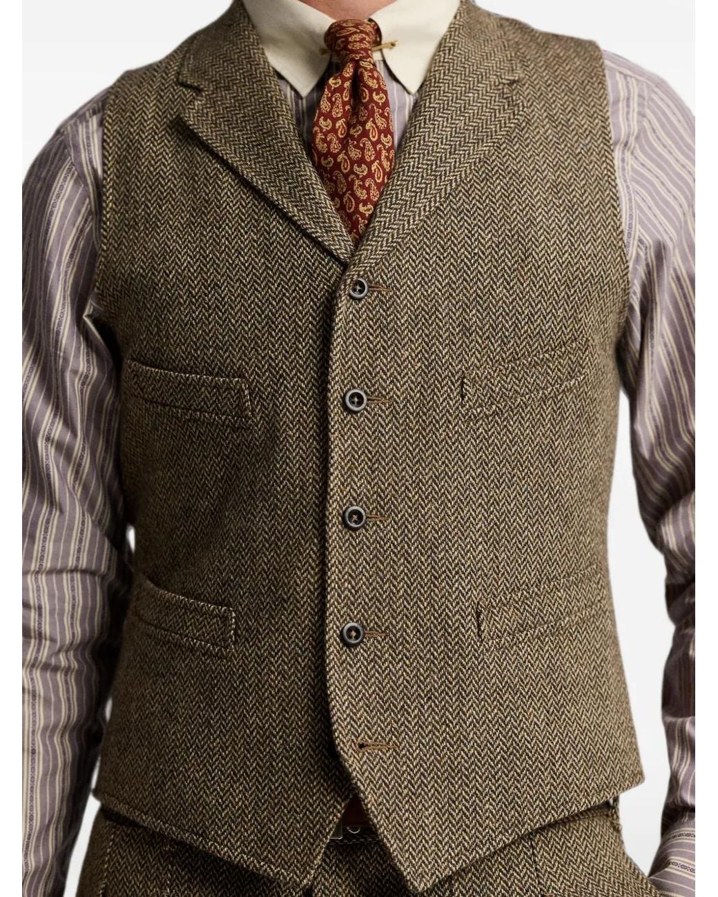 RRL Brown Herringbone Waistcoat for men