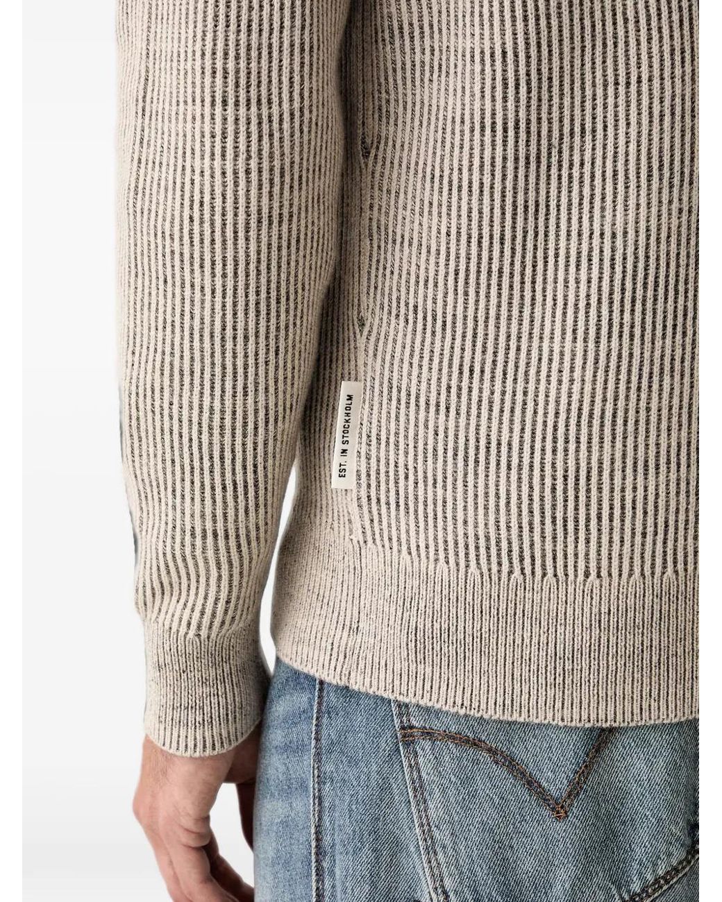 Marc O' Polo Gray Ribbed-Knit Quarter-Zip Sweater for men