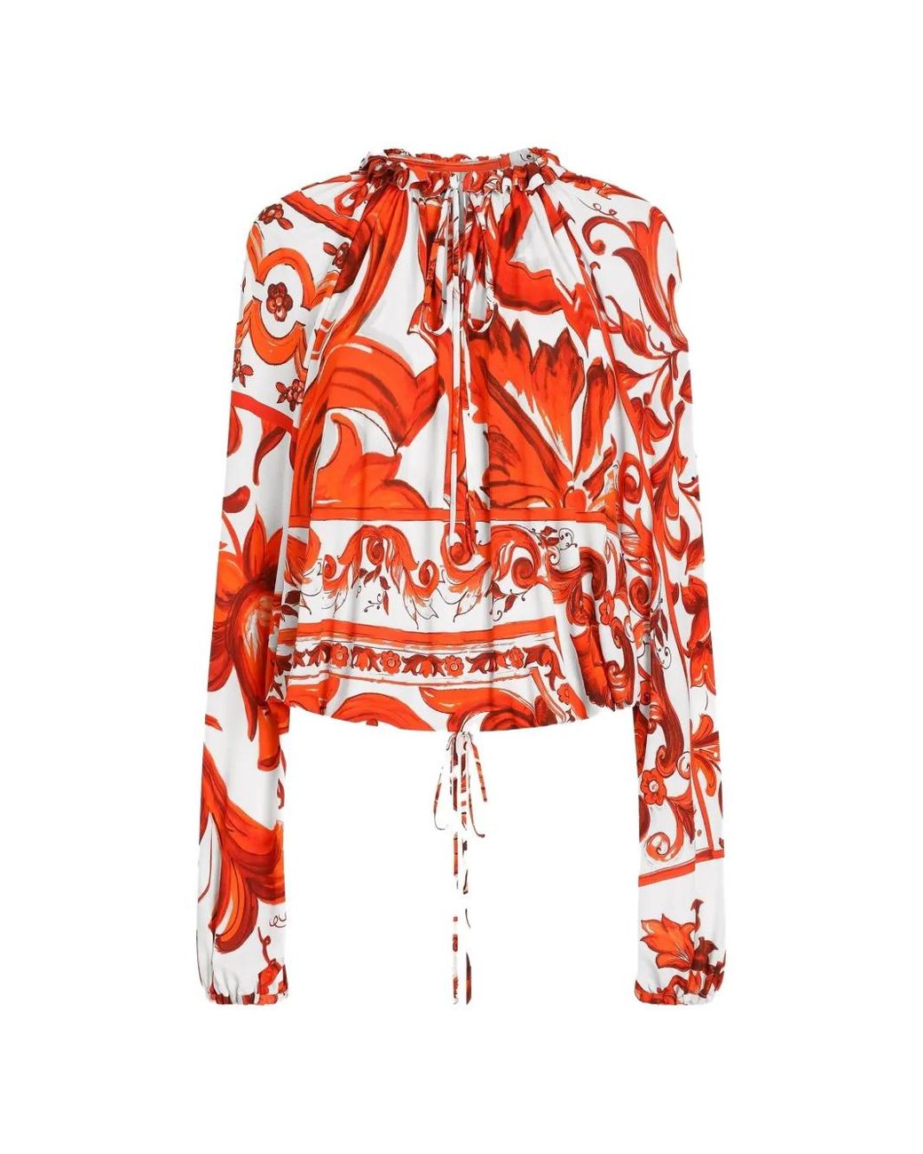 Dolce & Gabbana Red Majolica-Print Organzine Top