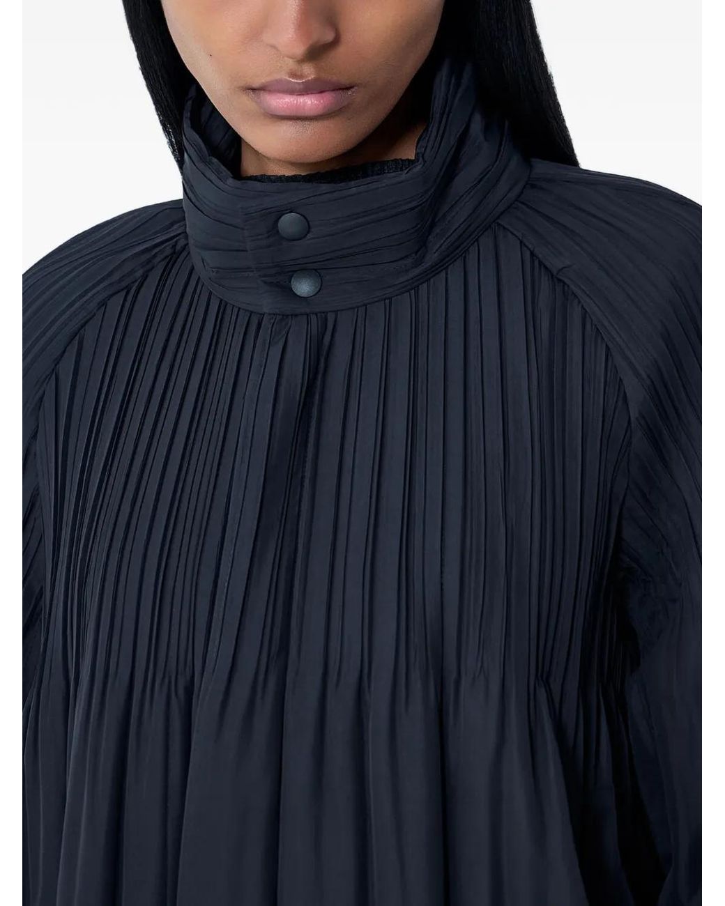 Pleats Please Issey Miyake Blue High-Neck Pleated Coat