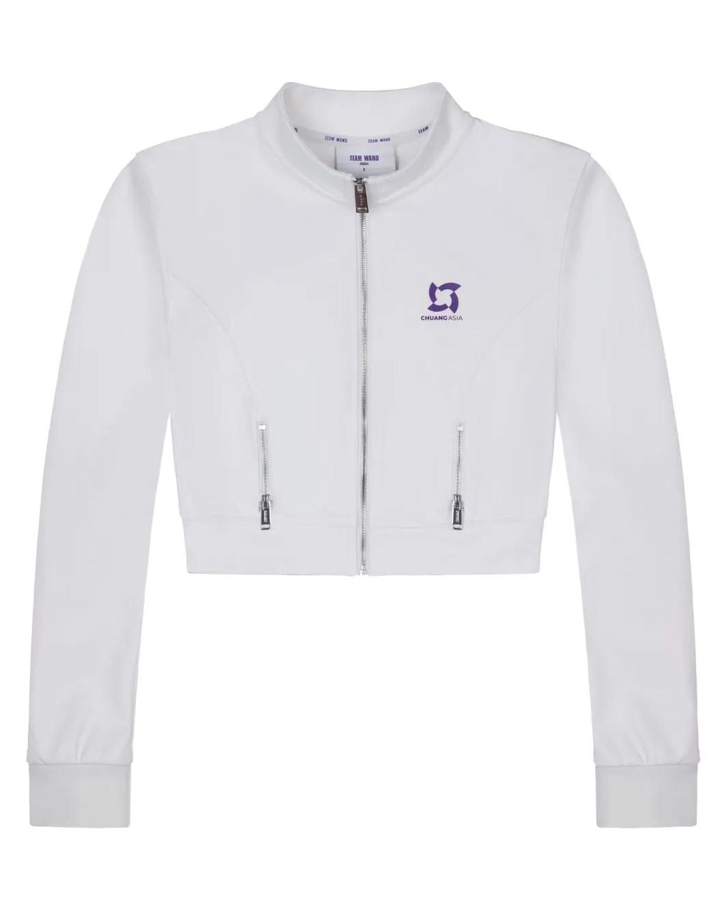 TEAM WANG design White Logo-Print Cropped Track Jacket
