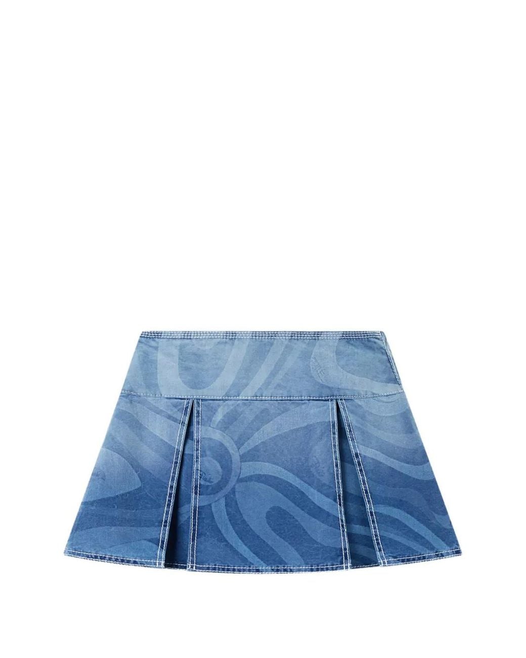 Emilio Pucci Blue Marmo Print Denim Skirt