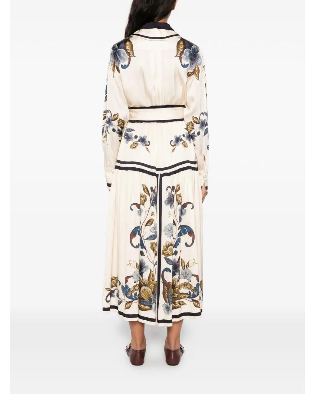 Farm Rio White Floral-Print Belted Midi Dress
