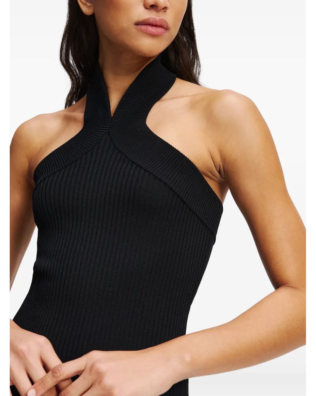Karl Lagerfeld Black Ribbed Top