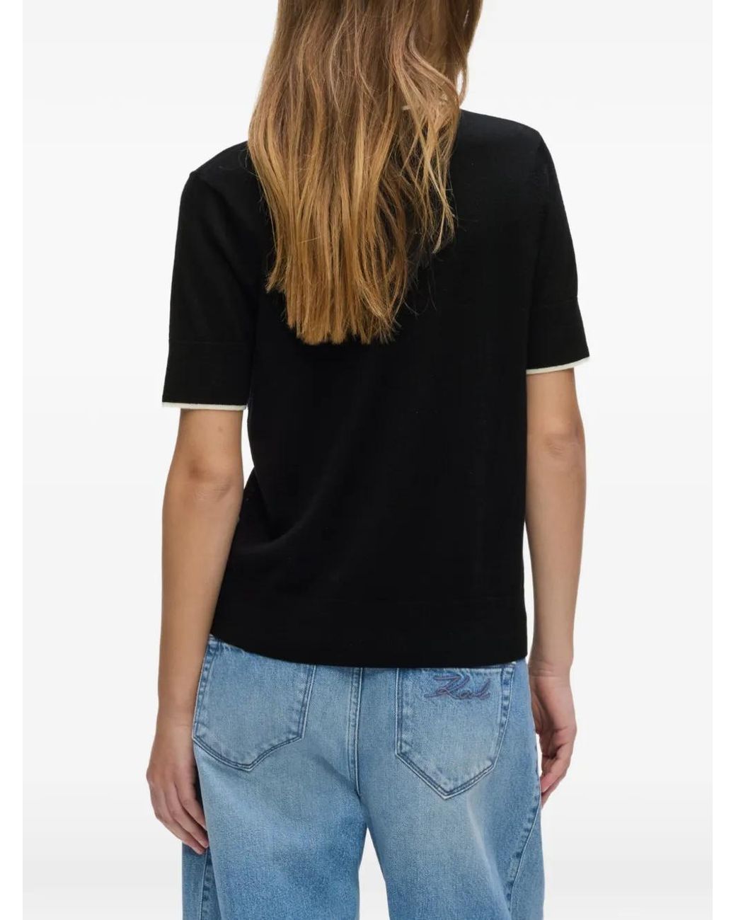 Karl Lagerfeld Black Merino-Wool Polo Shirt