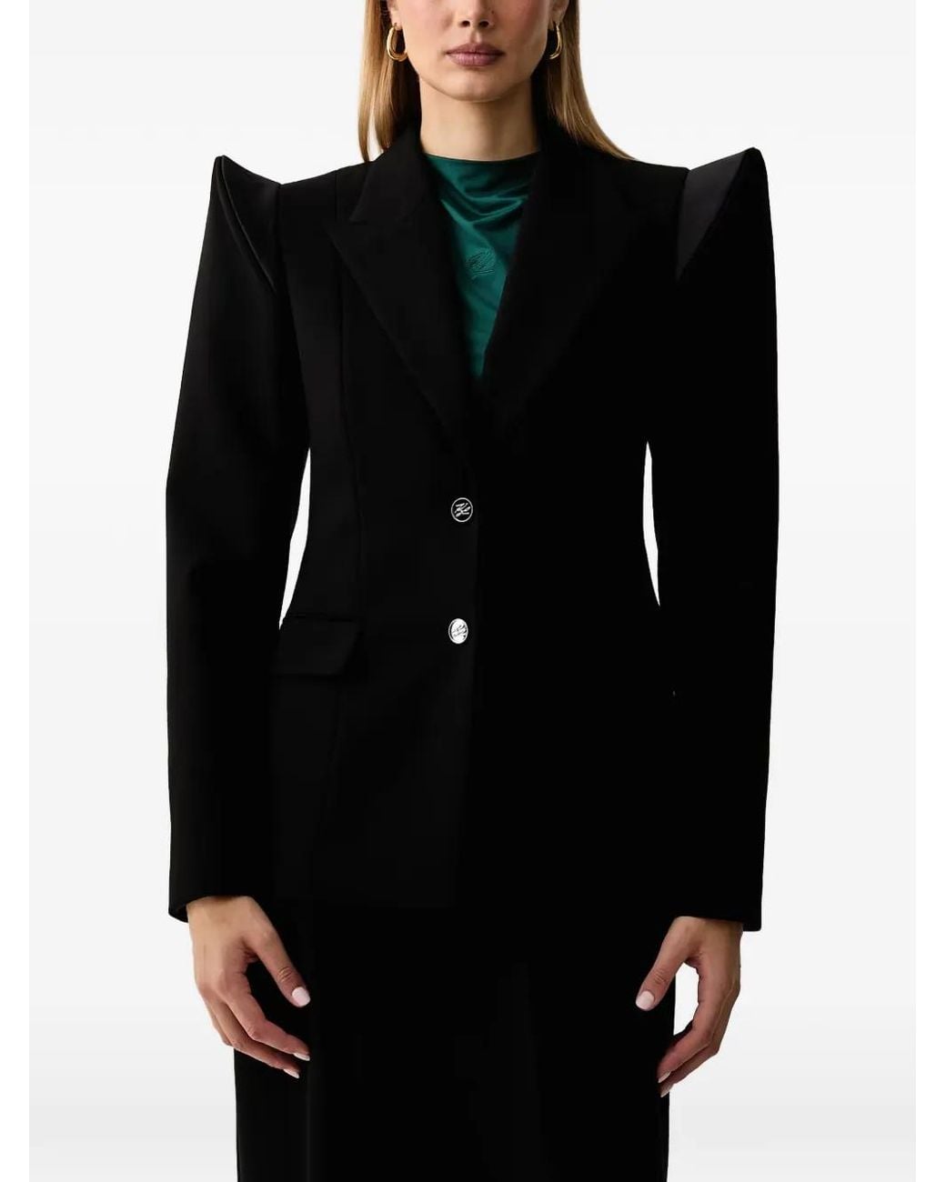 Karl Lagerfeld Black Structured-Shoulder Blazer