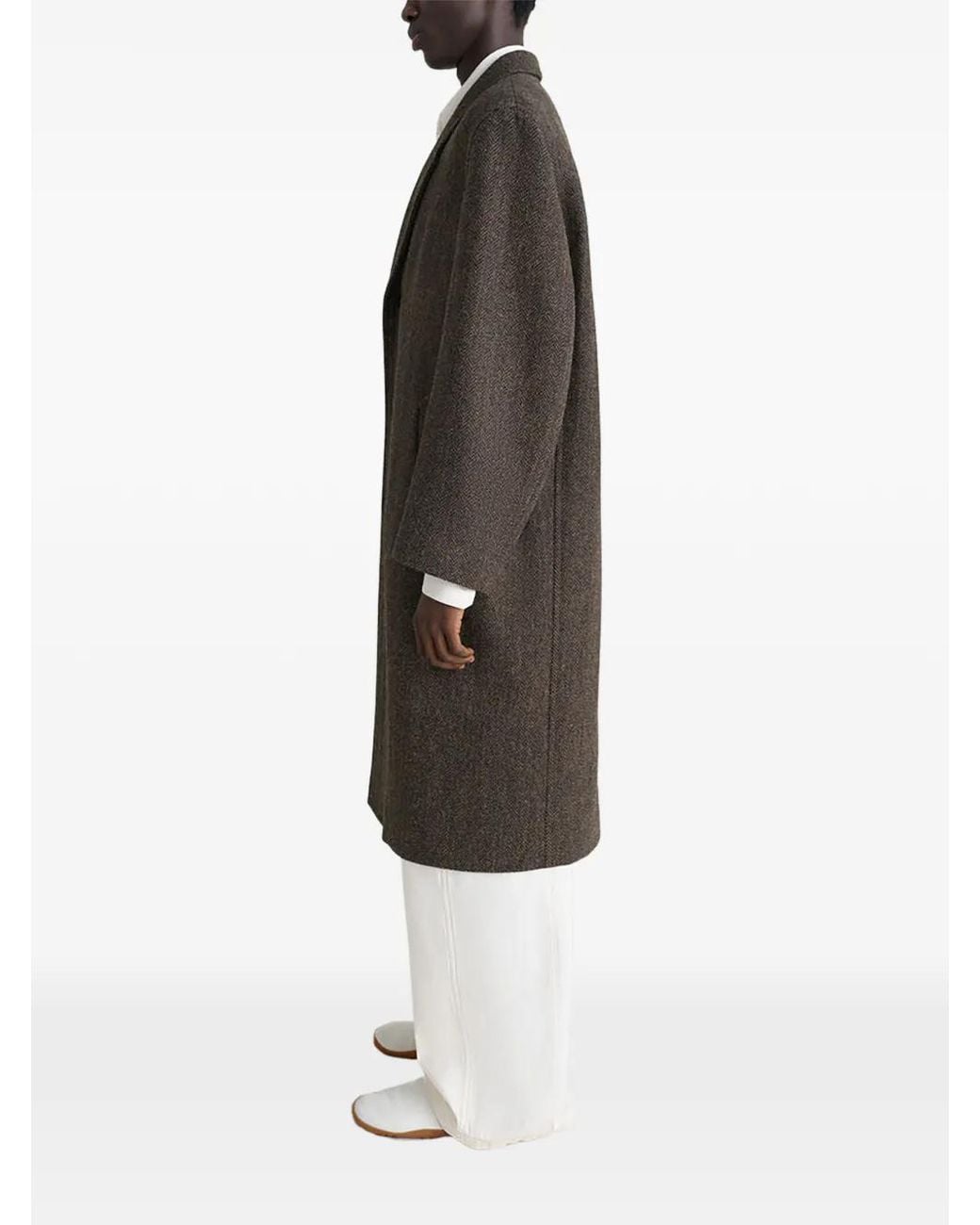 Lemaire Black Herringbone-Tweed Coat for men