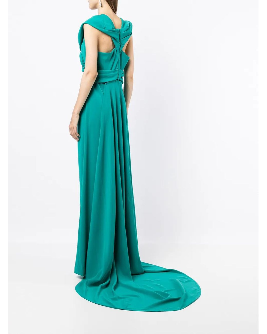 Talbot Runhof Green Detachable-Train Draped Jumpsuit