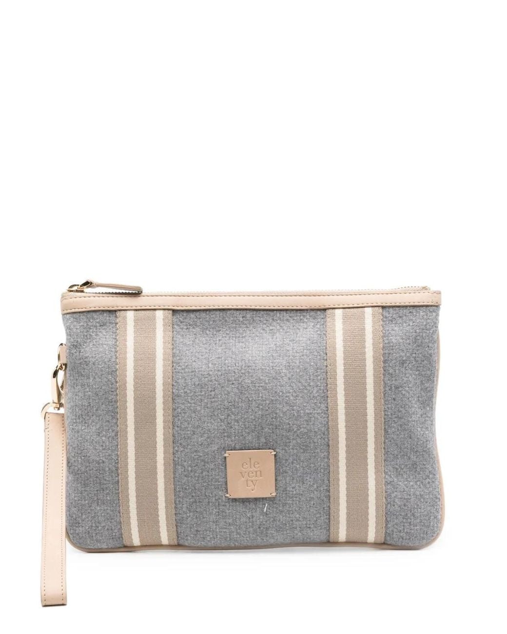 Eleventy Gray Striped-Panel Clutch Bag for men