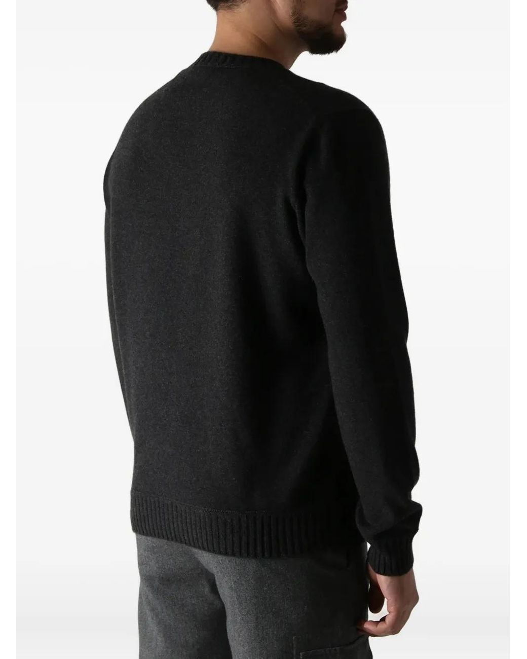 Gran Sasso Black Ribbed Crew Neck Sweater for men