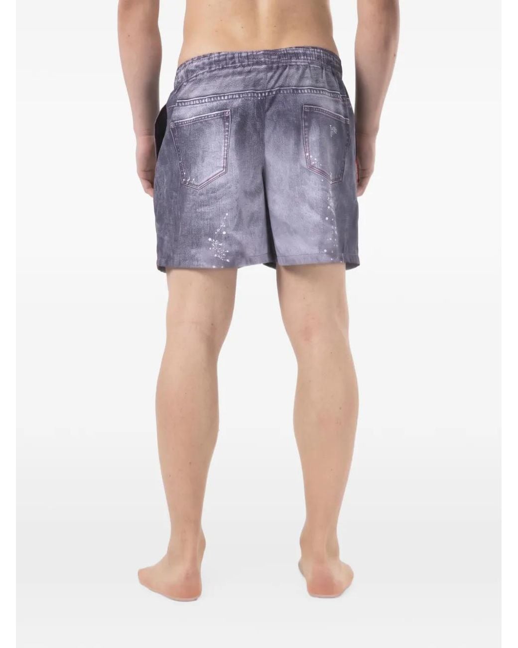 Just Cavalli Blue Denim-Print Swim Shorts for men