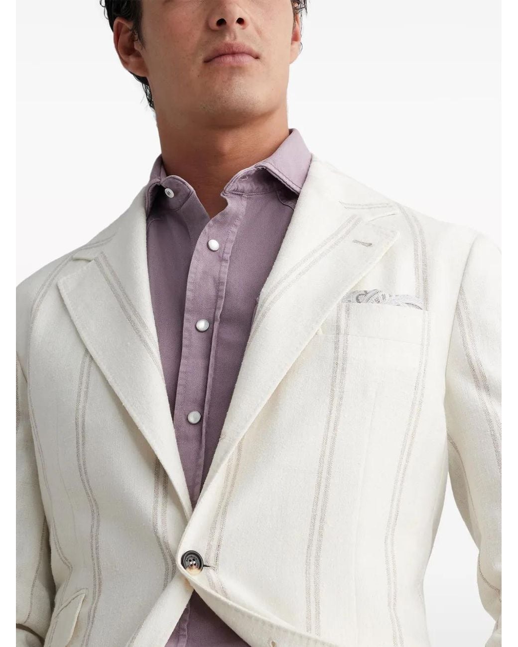 Brunello Cucinelli White Striped Single-Breasted Blazer for men