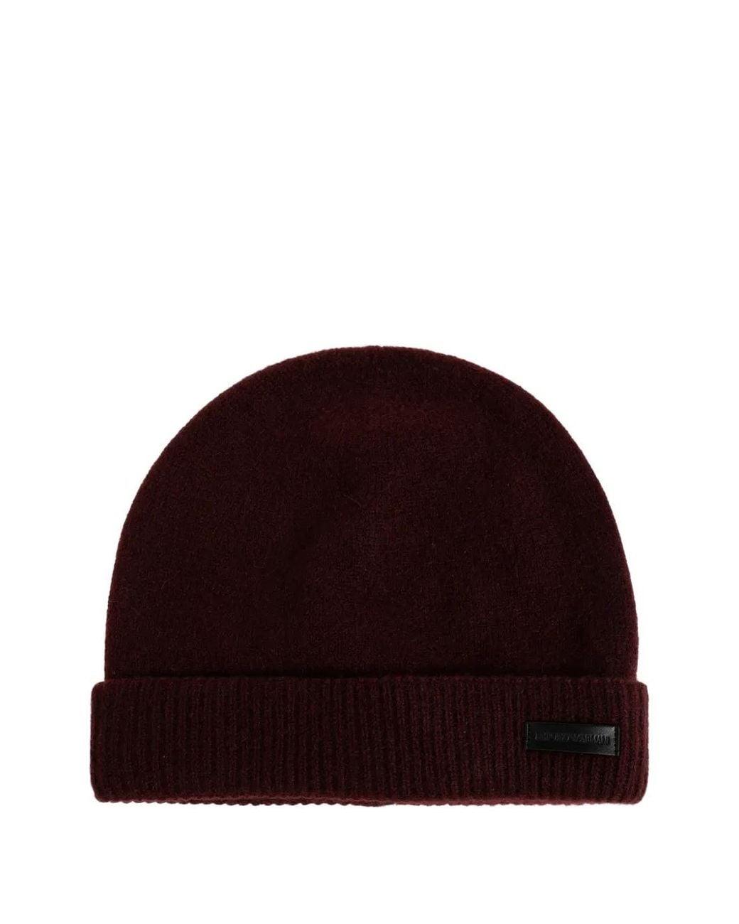 Emporio Armani Red Logo-Patch Cashmere Beanie Hat for men