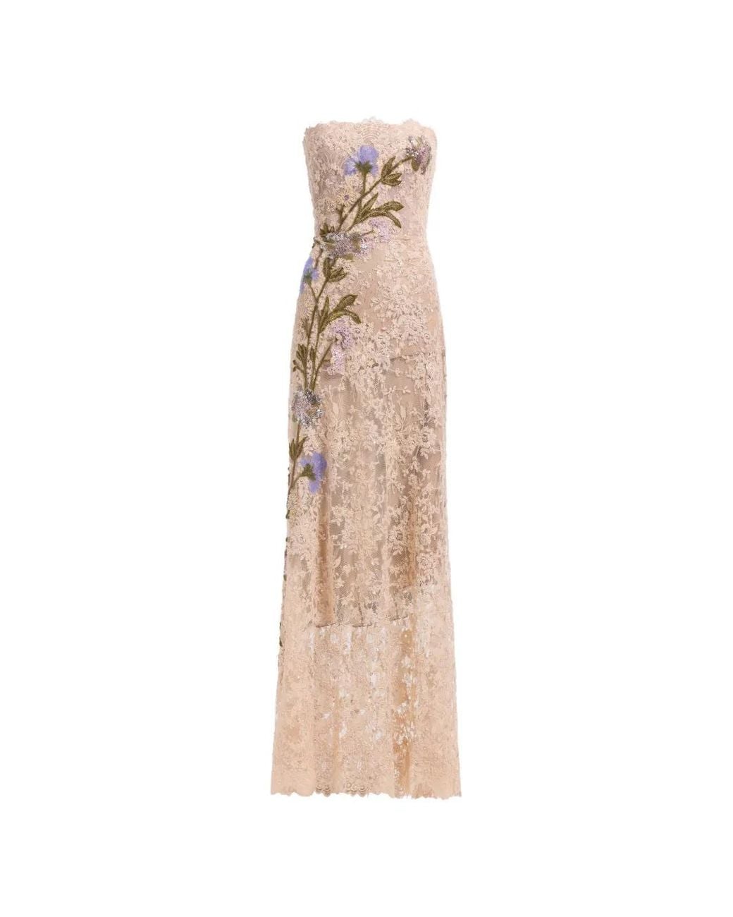 Elie Saab White Bead-Embroidered Lace Maxi Dress