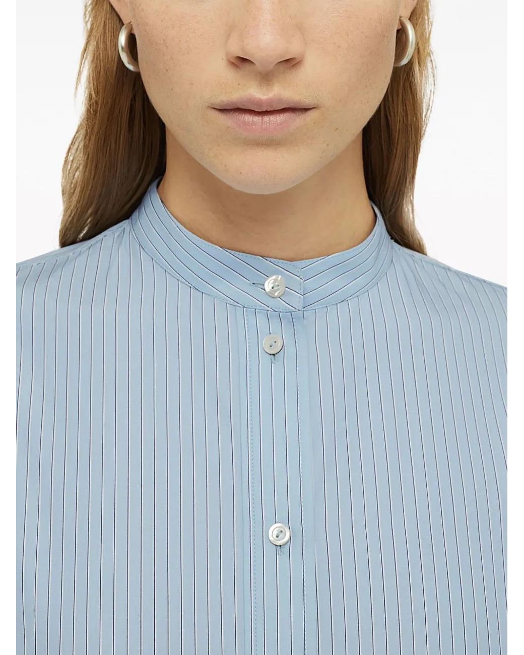 Jil Sander Blue Striped Logo-Patch Cotton Shirt