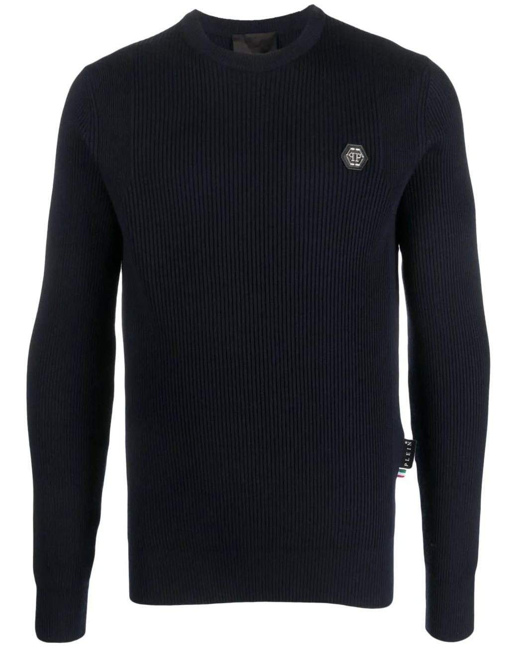 Philipp Plein Blue Skull&Bones Merino Knit Jumper for men