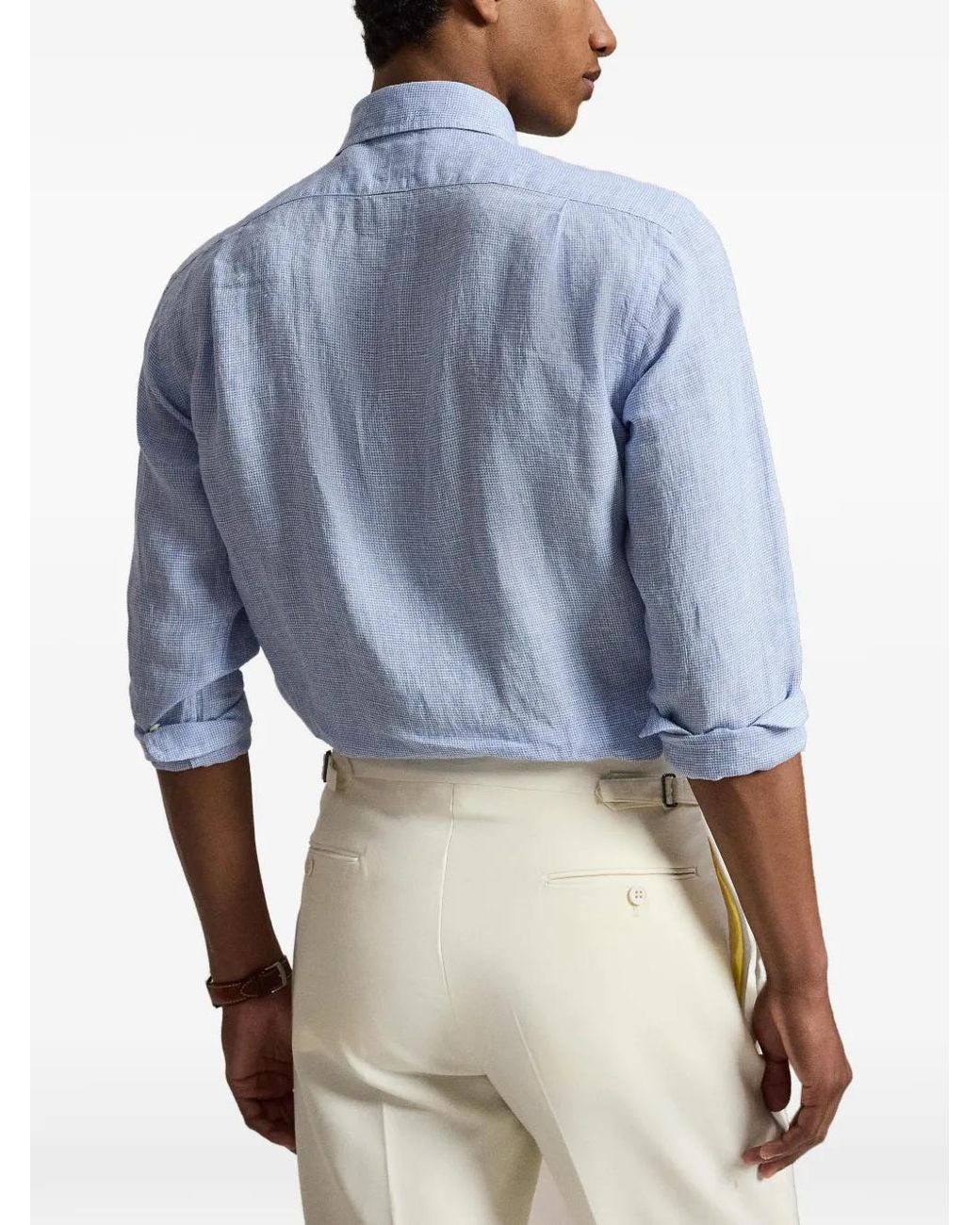 Polo Ralph Lauren Blue Houndstooth-Pattern Embroidered Pony Shirt for men
