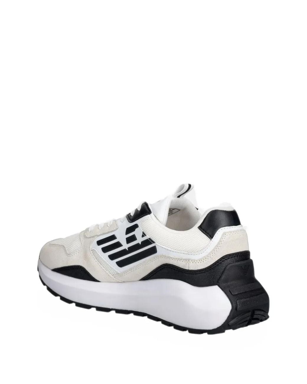 EA7 White Logo-Print Panelled Sneakers
