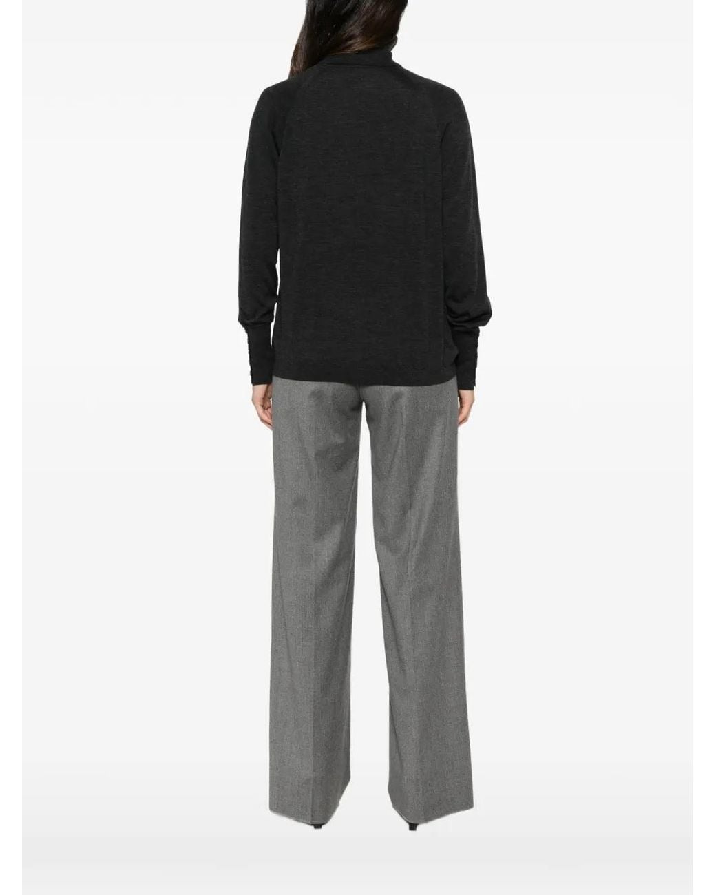 Alpha Studio Black Button-Cuff Roll-Neck Sweater