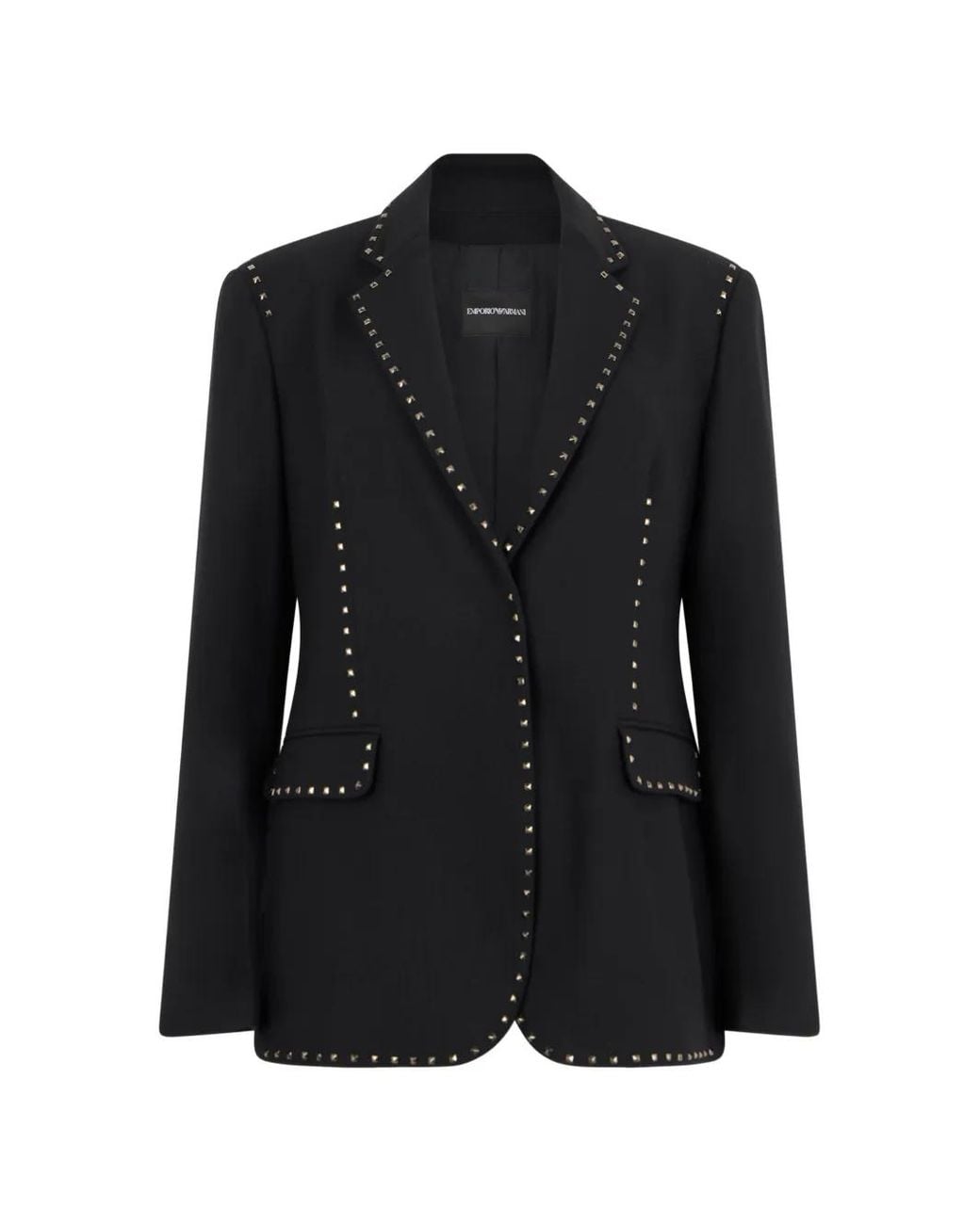 Emporio Armani Black Stud-Embellished Notched-Lapel Blazer