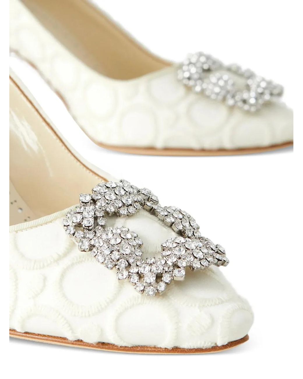 Manolo Blahnik White Hangisi Crystal-Buckle Pumps