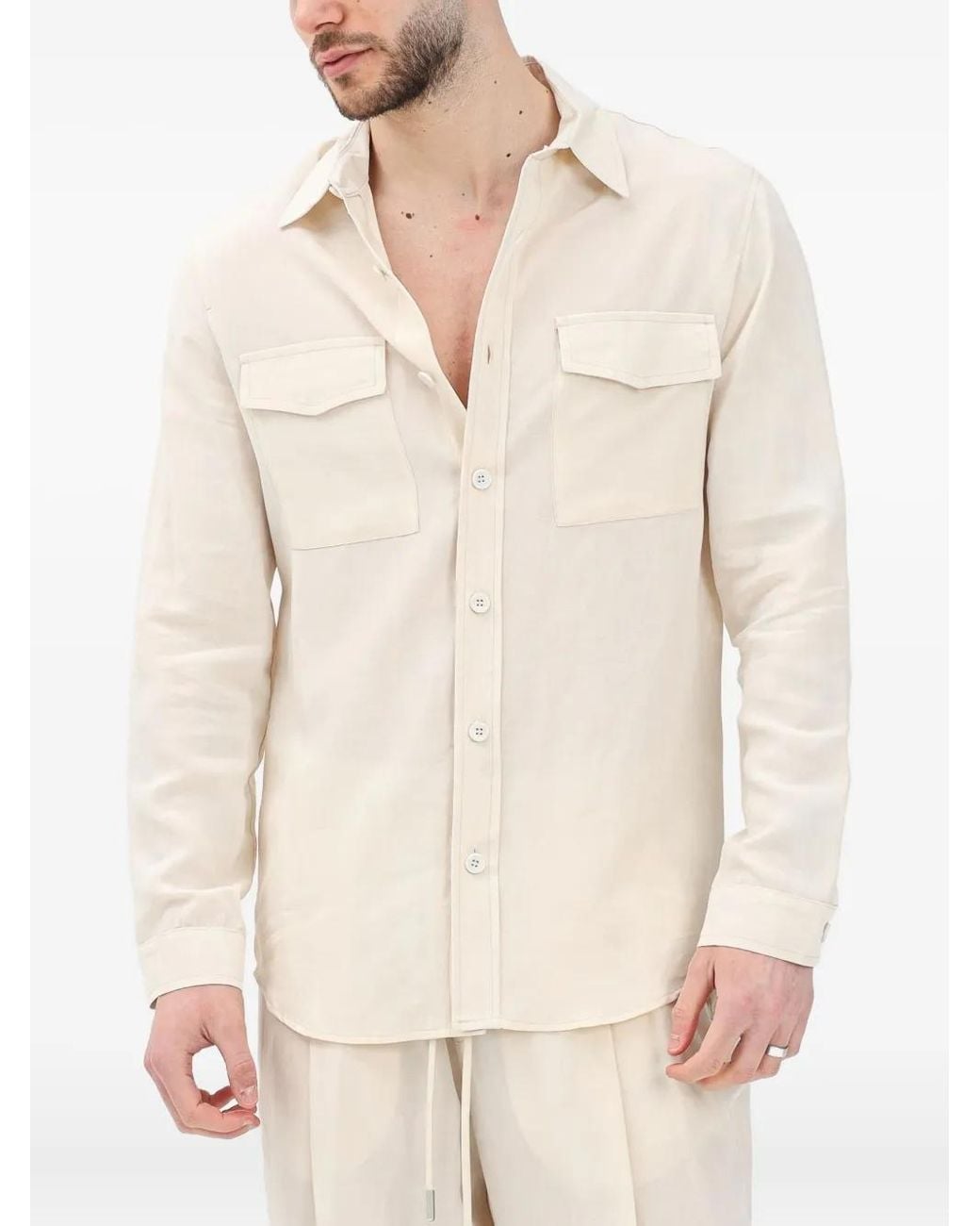 Yes London Natural Double-Pocket Long-Sleeve Shirt for men