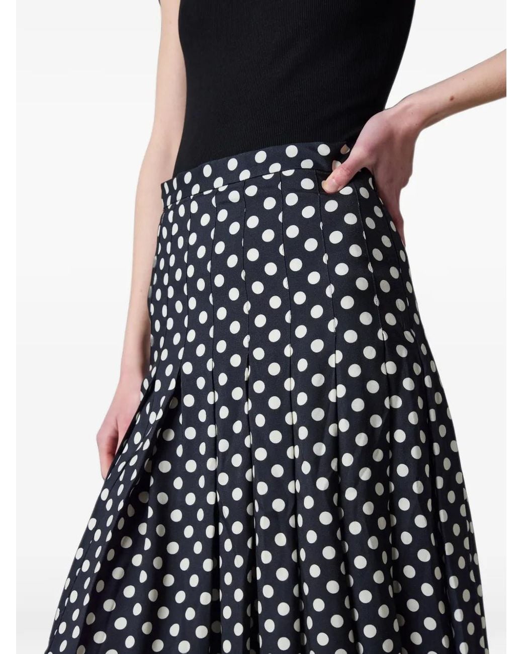 Paul Smith Black And Polka Dot Stitched Pleat Midi Skirt