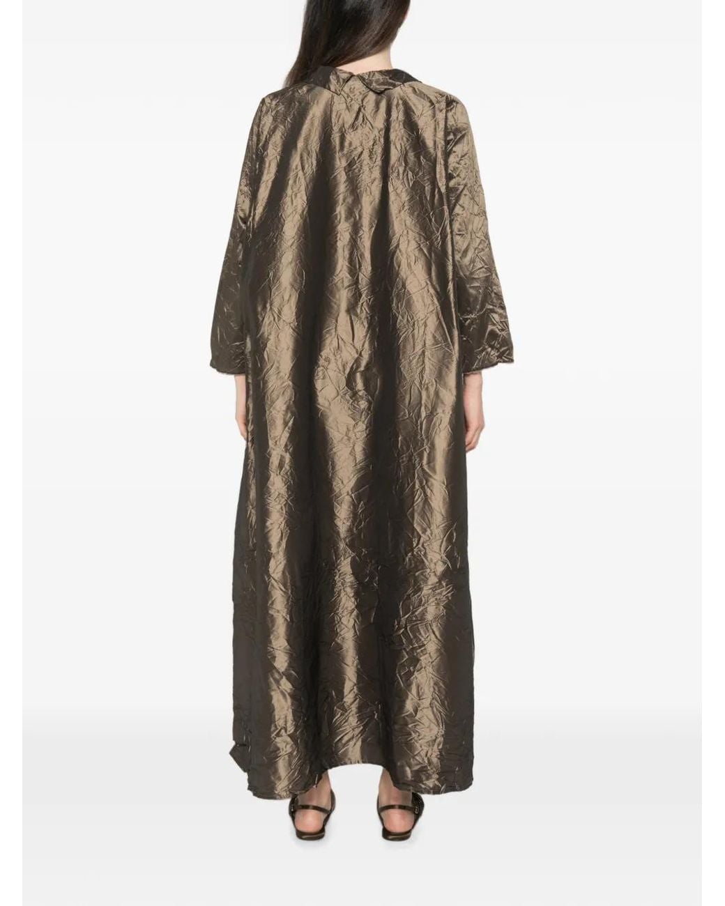 Daniela Gregis Natural Crinkled-Finish Maxi Dress