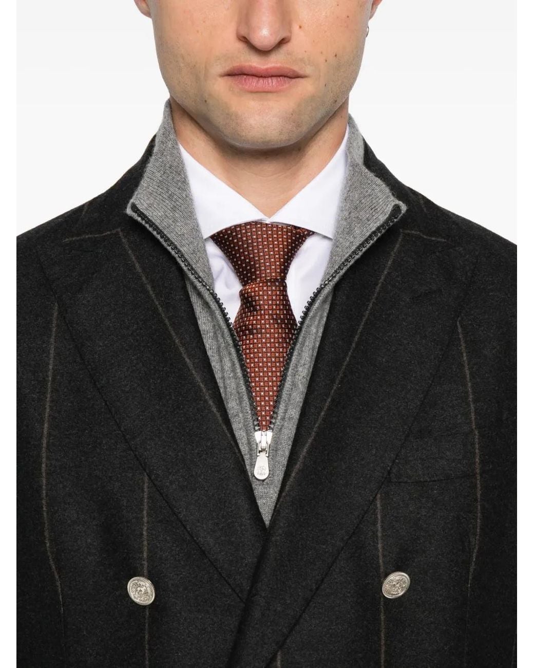 Eleventy Black Pinstripe Double-Breasted Suit for men