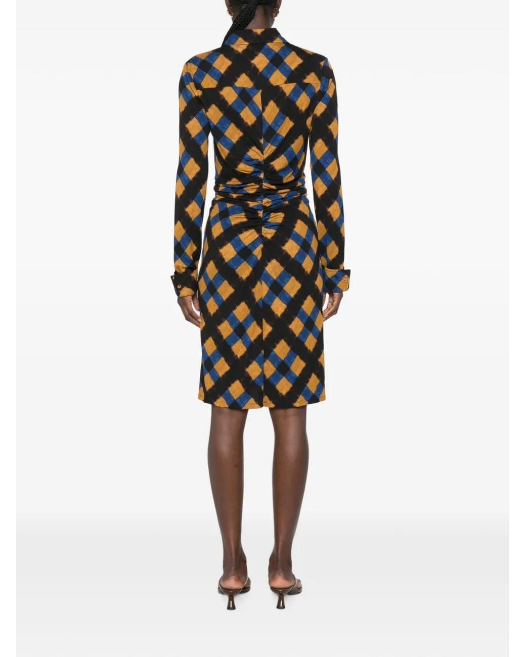 Diane von Furstenberg Black Sheska Ruched Check-Print Dress