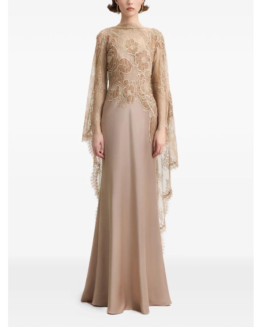 Gemy Maalouf Natural Embroidered Lace Gown