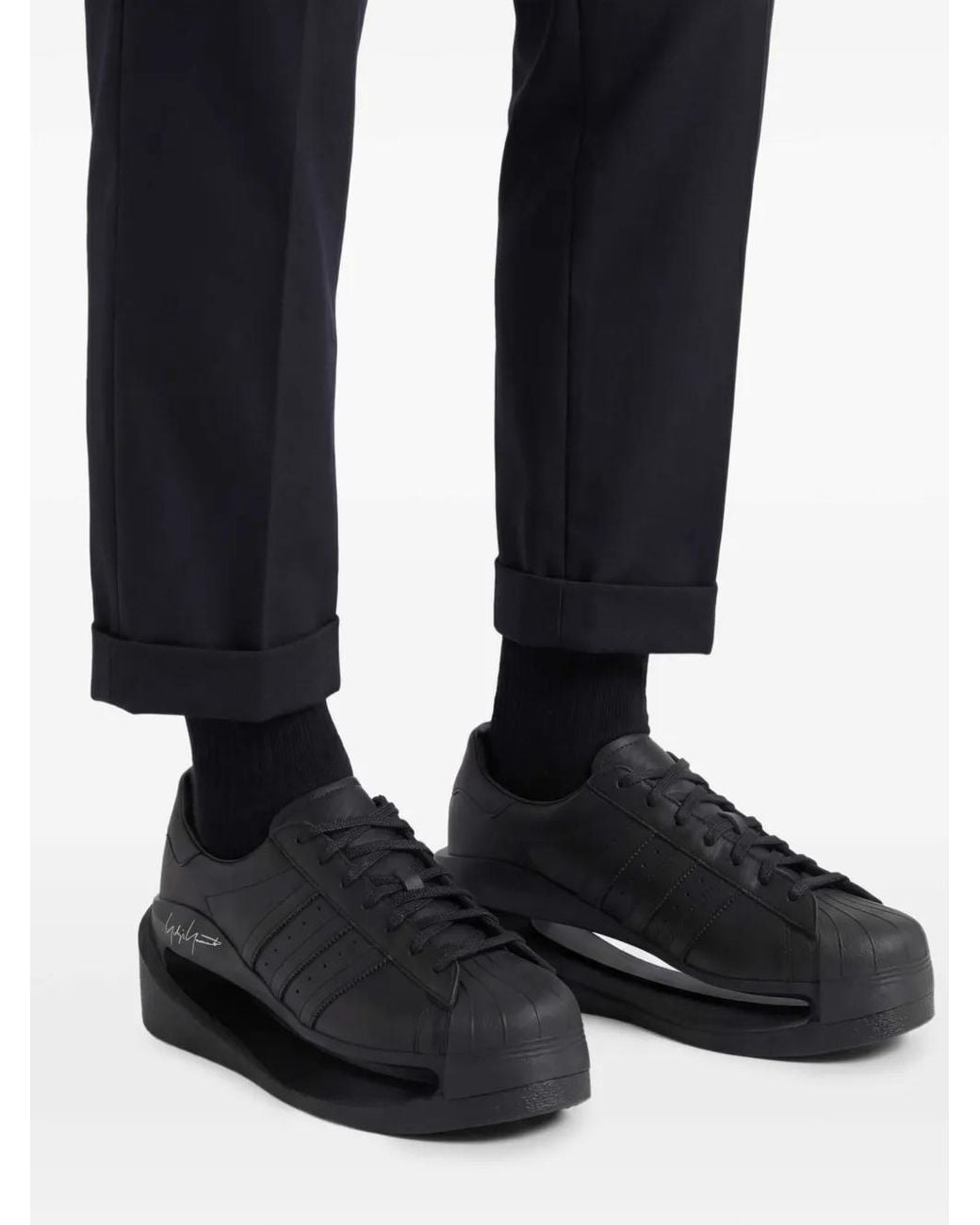 Y-3 Black Platform Leather Trainers