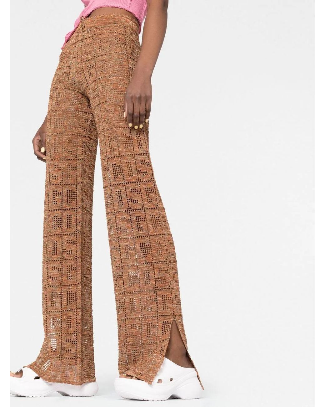 Gcds Natural Pantalon En Crochet À Taille Haute