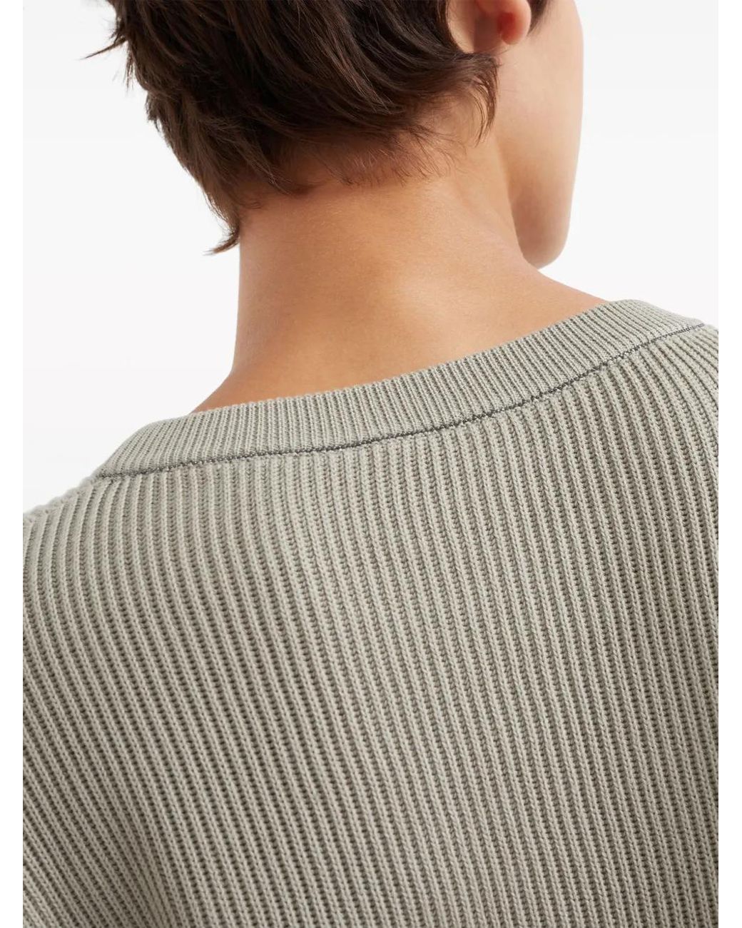 Brunello Cucinelli Gray Ribbed Cotton Jumper