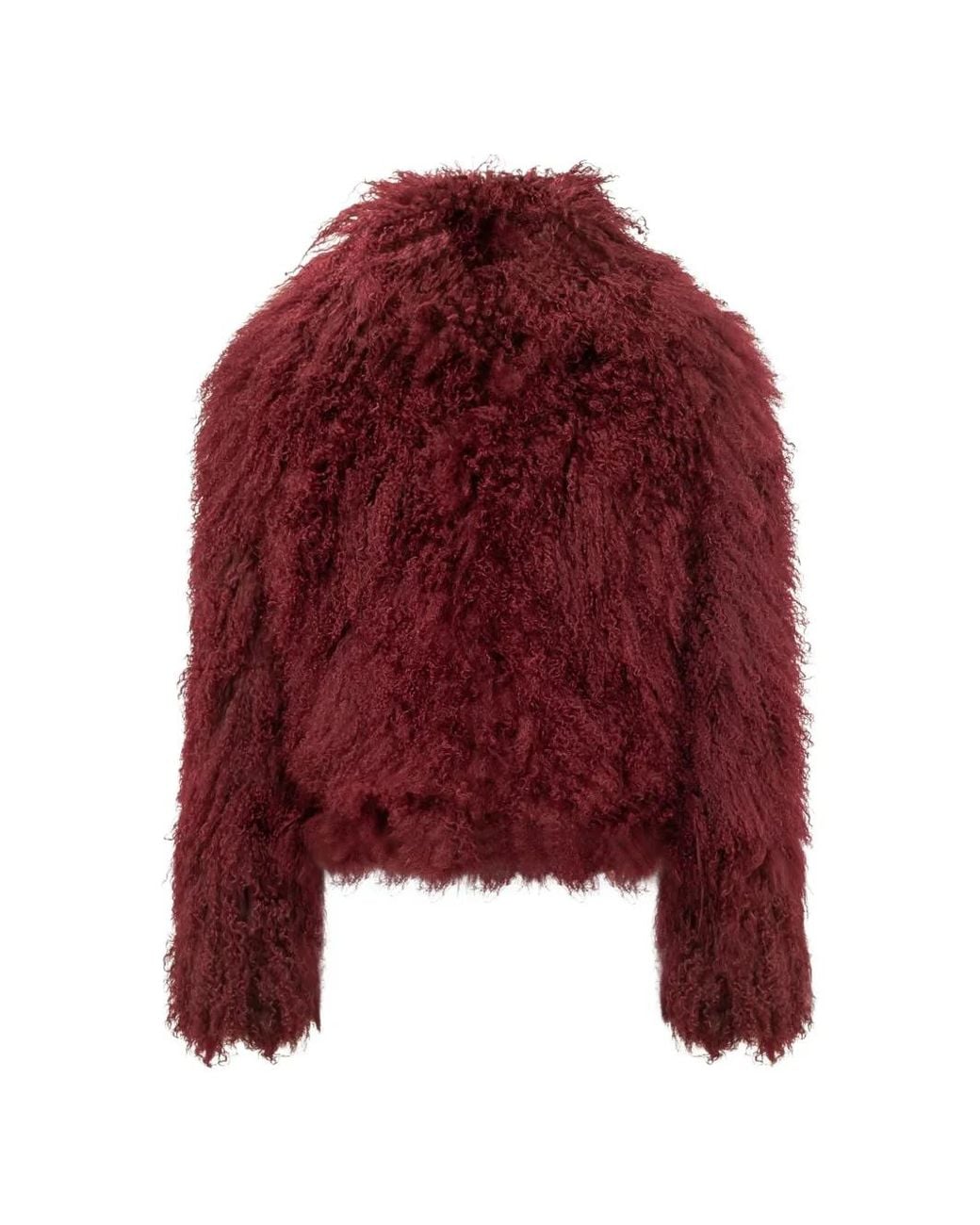 Martha Louis Red Mongolian-Fur Cropped Jacket
