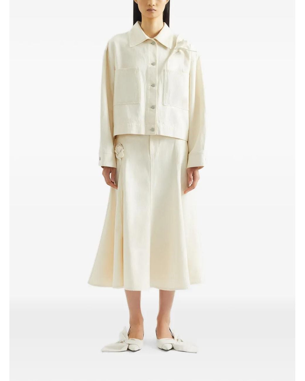 Erdem White Flared Button-Fastening Midi Skirt