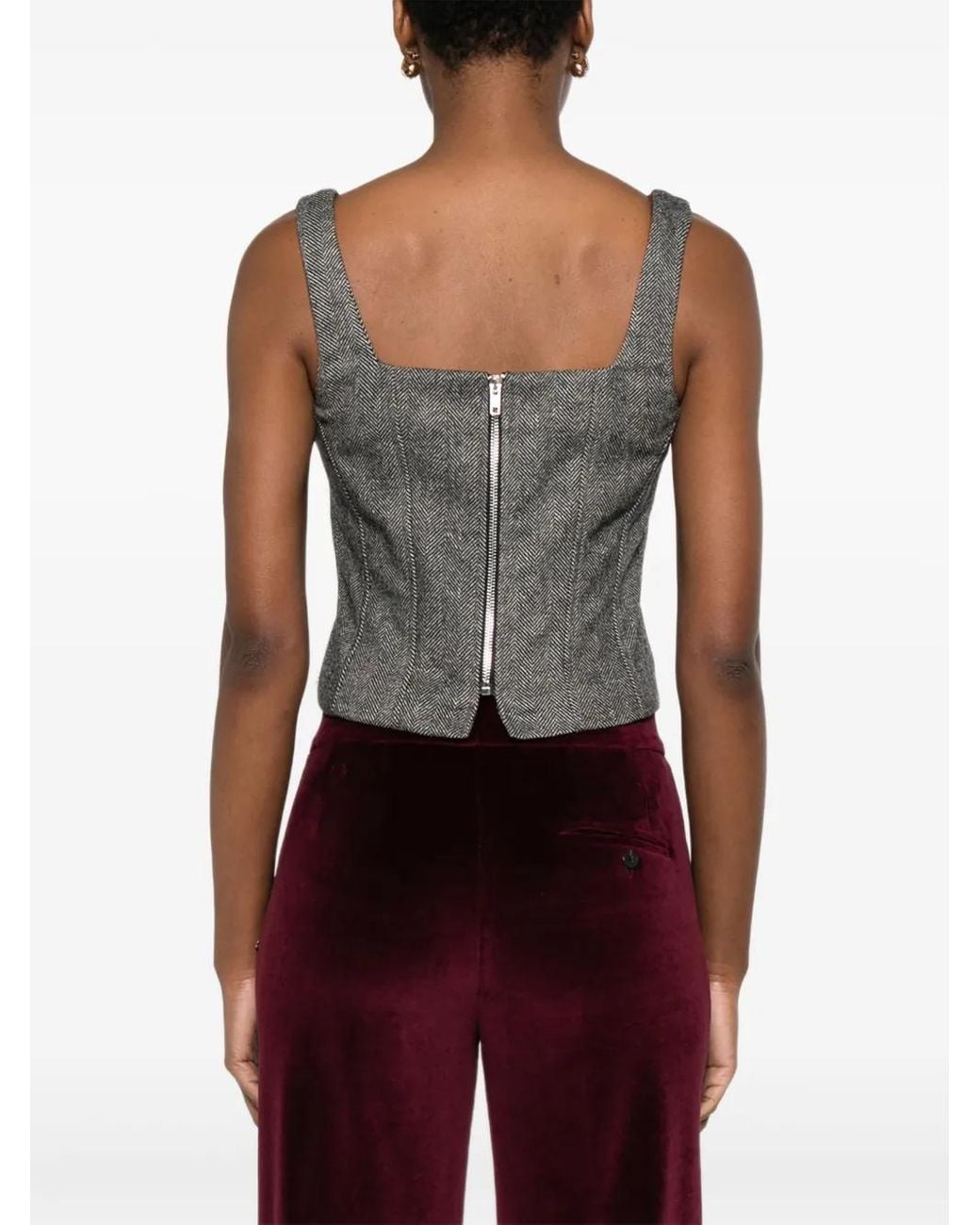 Ottod'Ame Gray Herringbone Square-Neck Top