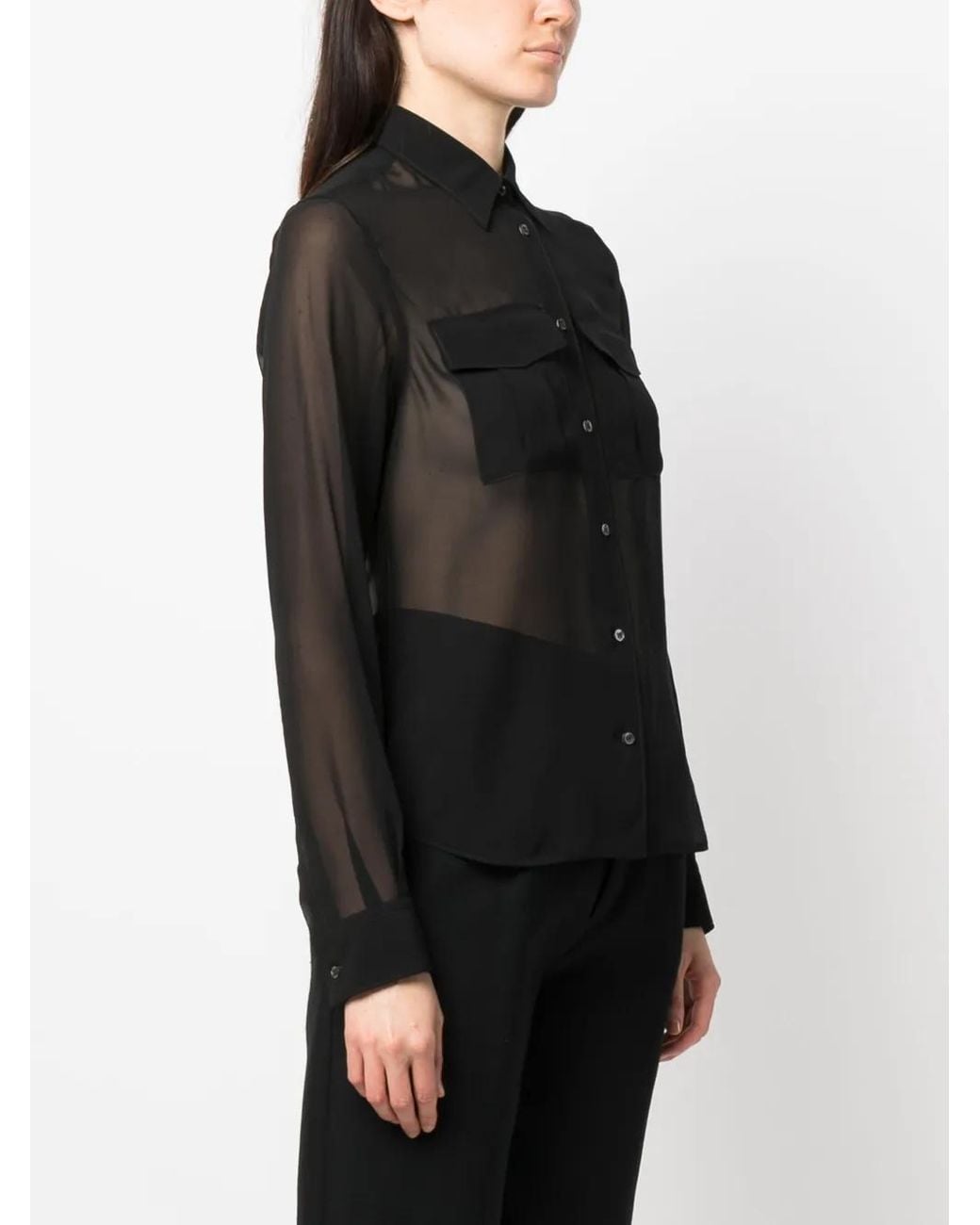 Aspesi Black Semi-Sheer Construction Silk Blouse