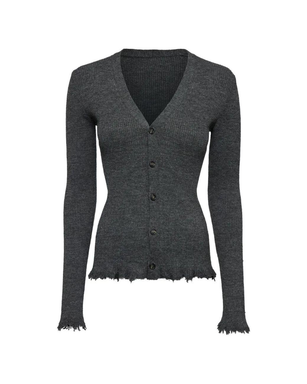 MM6 by Maison Margiela Black Distressed-Edge Ribbed Cardigan