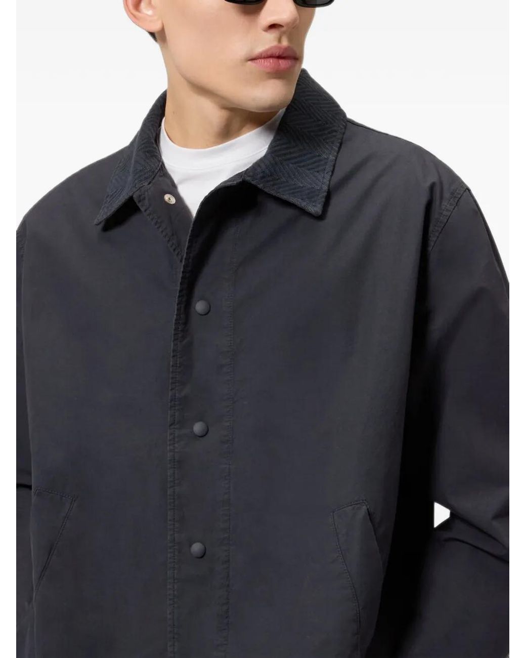Missoni Blue Cotton Canvas Overshirt With Zigzag Collar Detail for men