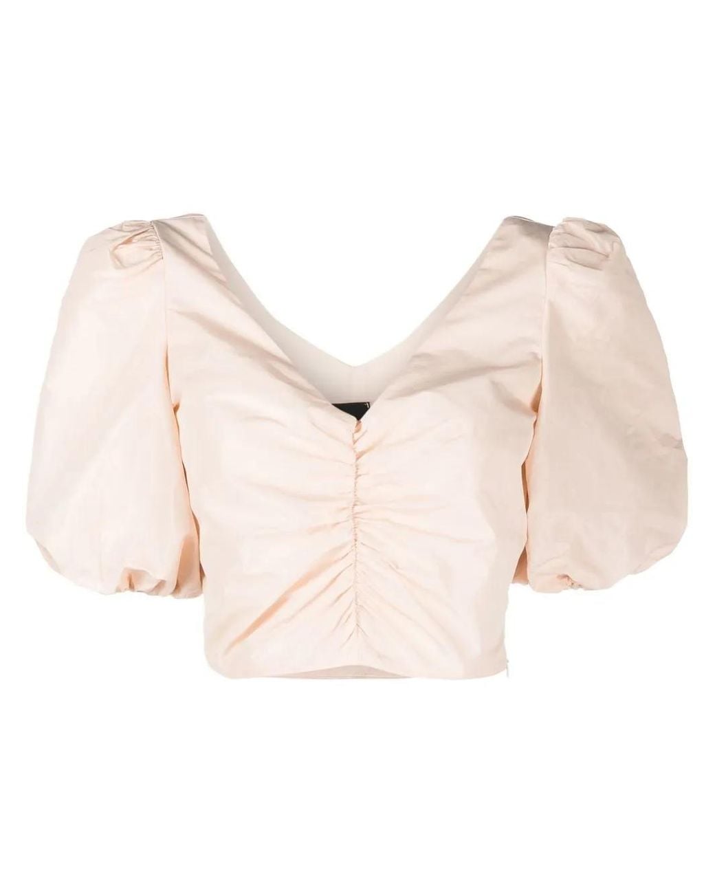Pinko Natural Puff-sleeve Cropped Top