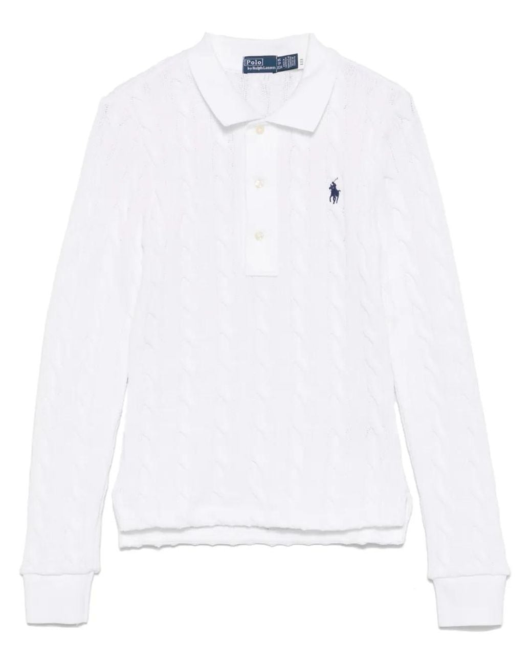 Polo Ralph Lauren White Cable-Knit Cotton Polo Sweater