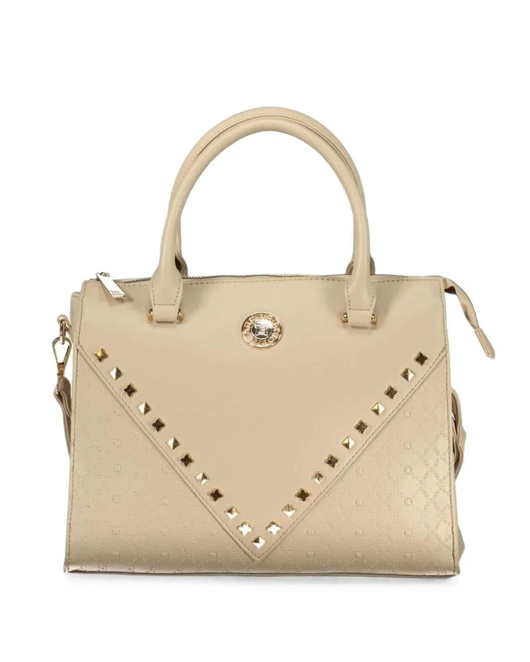 Laura Biagiotti Natural Monogram-Pattern Stud-Embellished Tote Bag