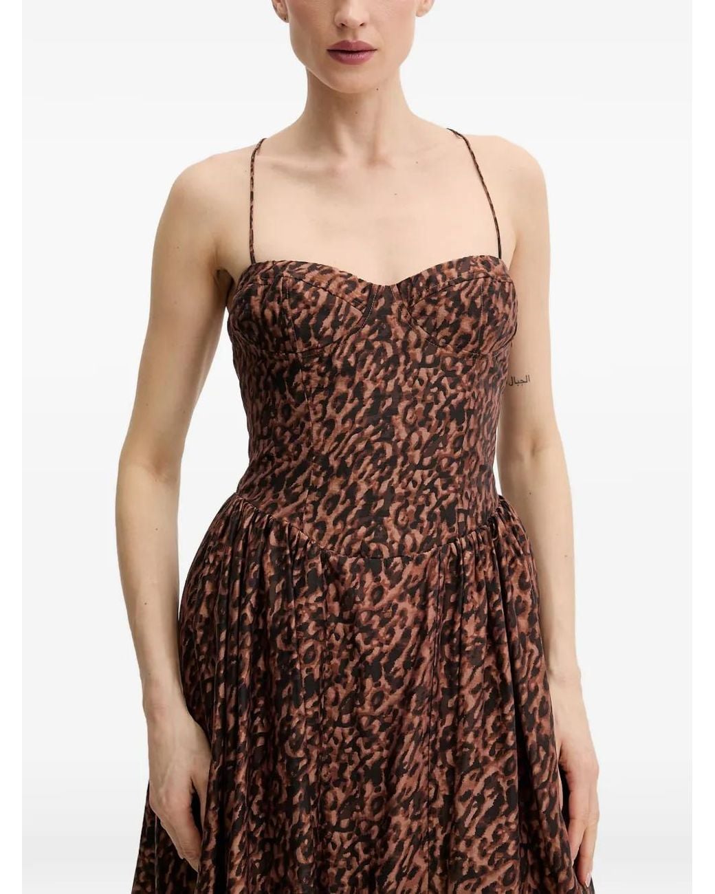 Bardot Brown Estie Leopard-Print Lace-Up Midi Dress