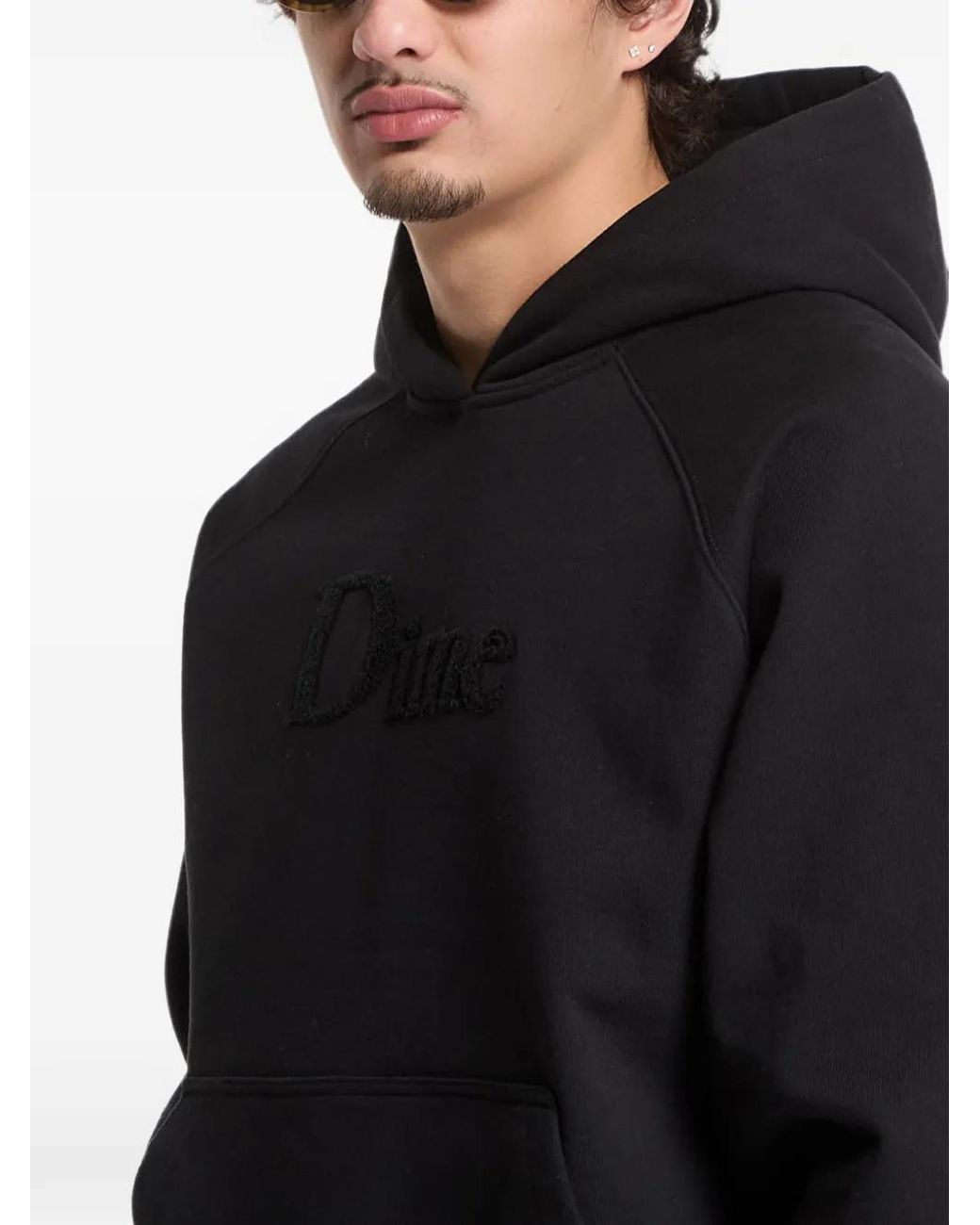 Dime Black Logo-Embroidered Raglan Hoodie