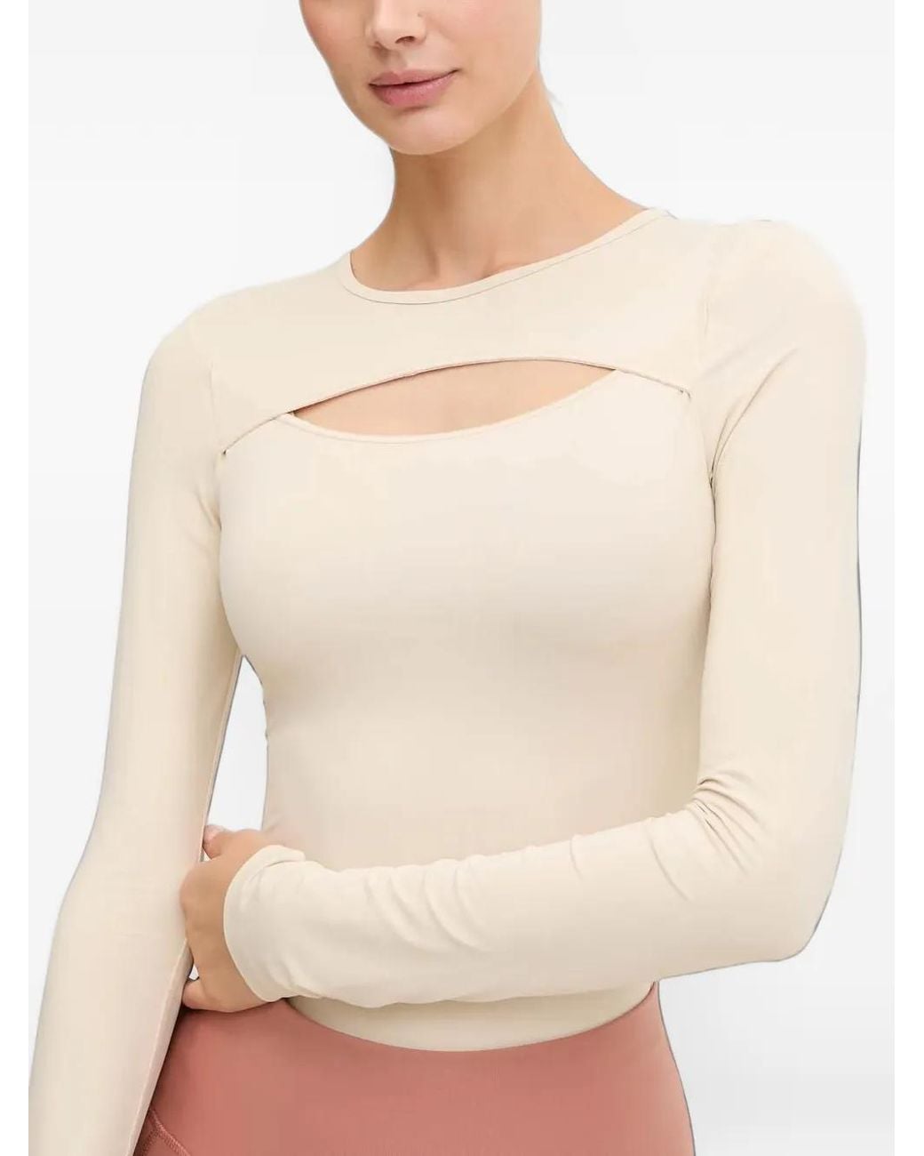 Casall White Cut-Out Long-Sleeve Bodysuit