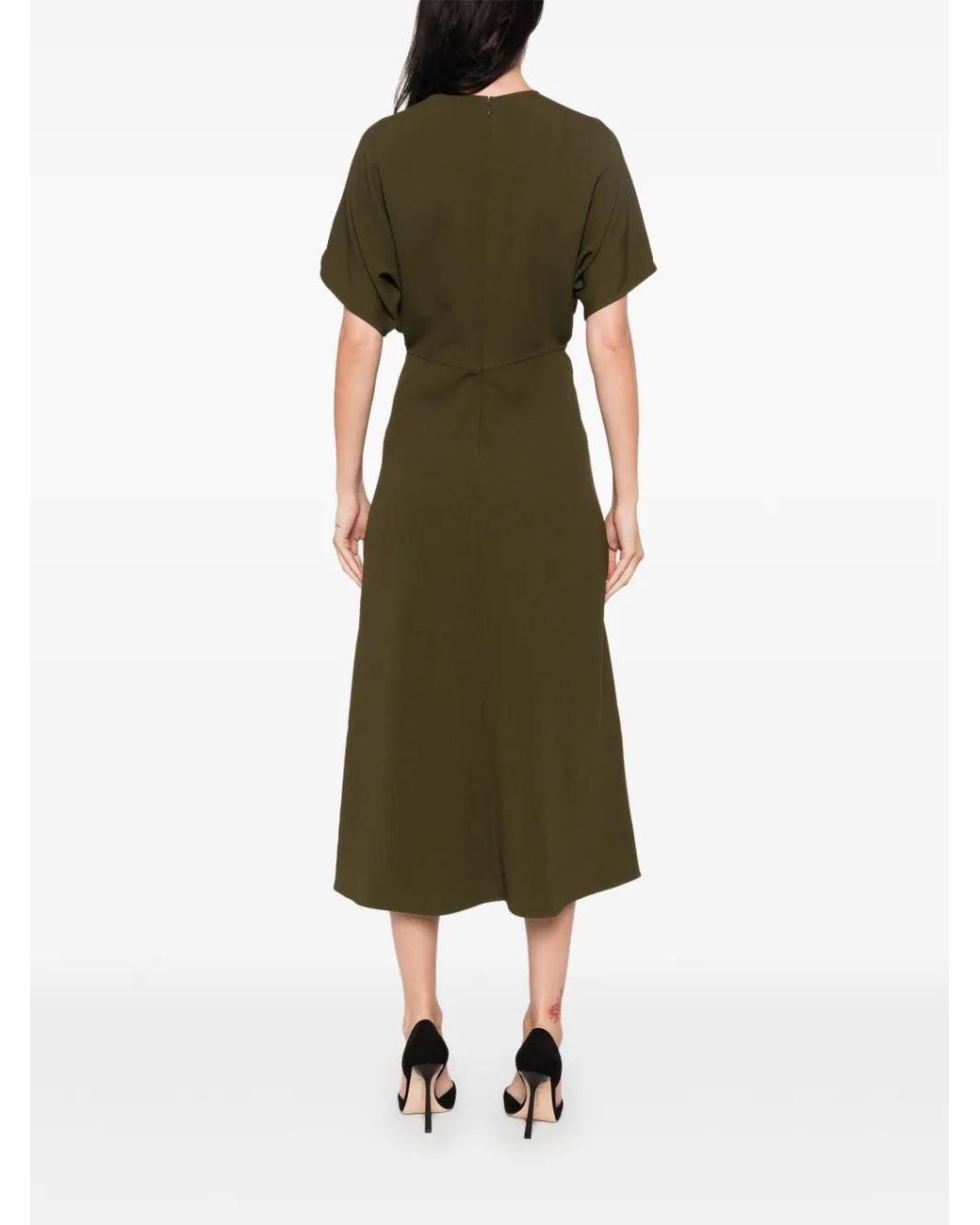 Victoria Beckham Green Eleanor Short-Sleeve Midi Dress