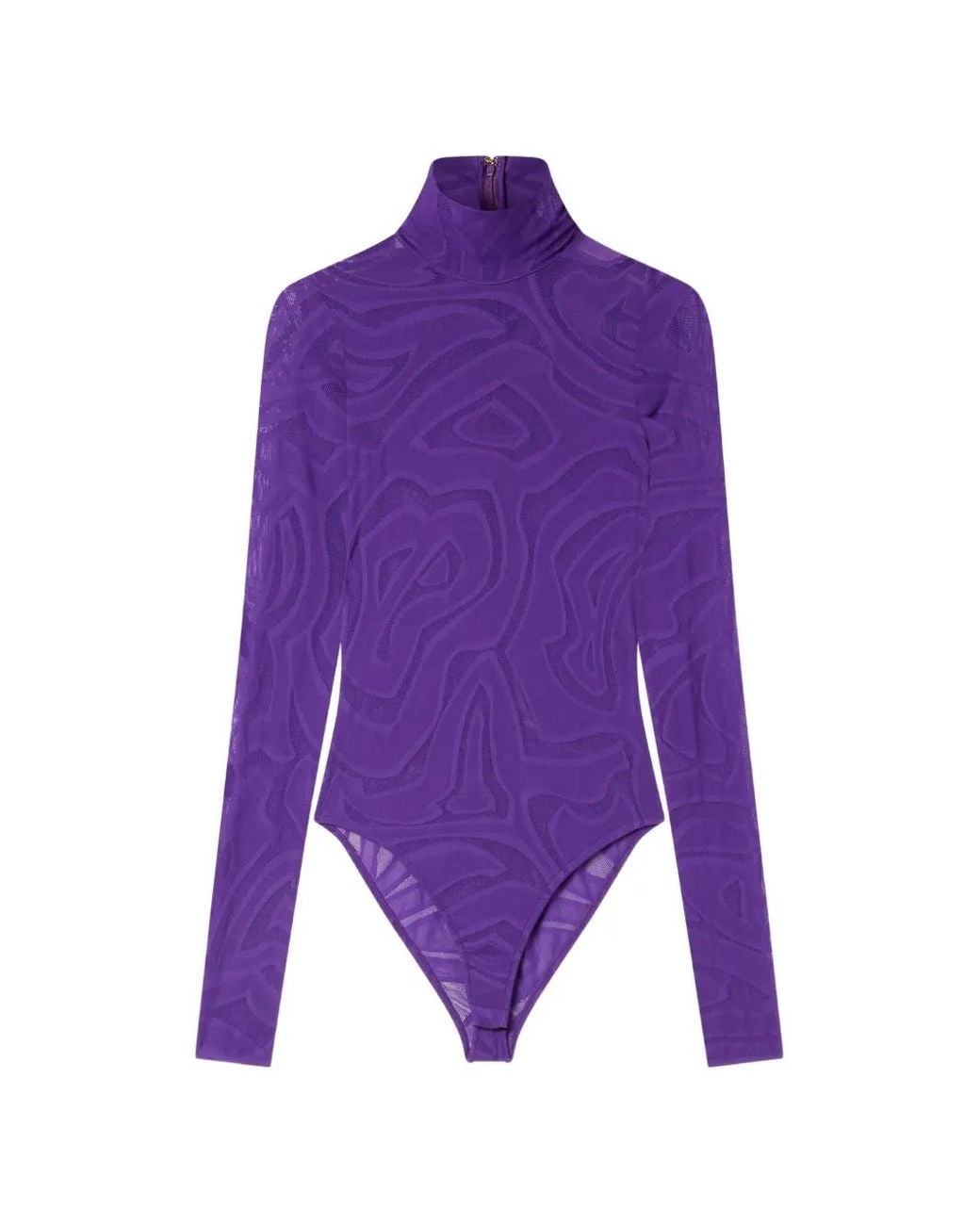 Emilio Pucci Purple High-Neck Jacquard Tulle Bodysuit