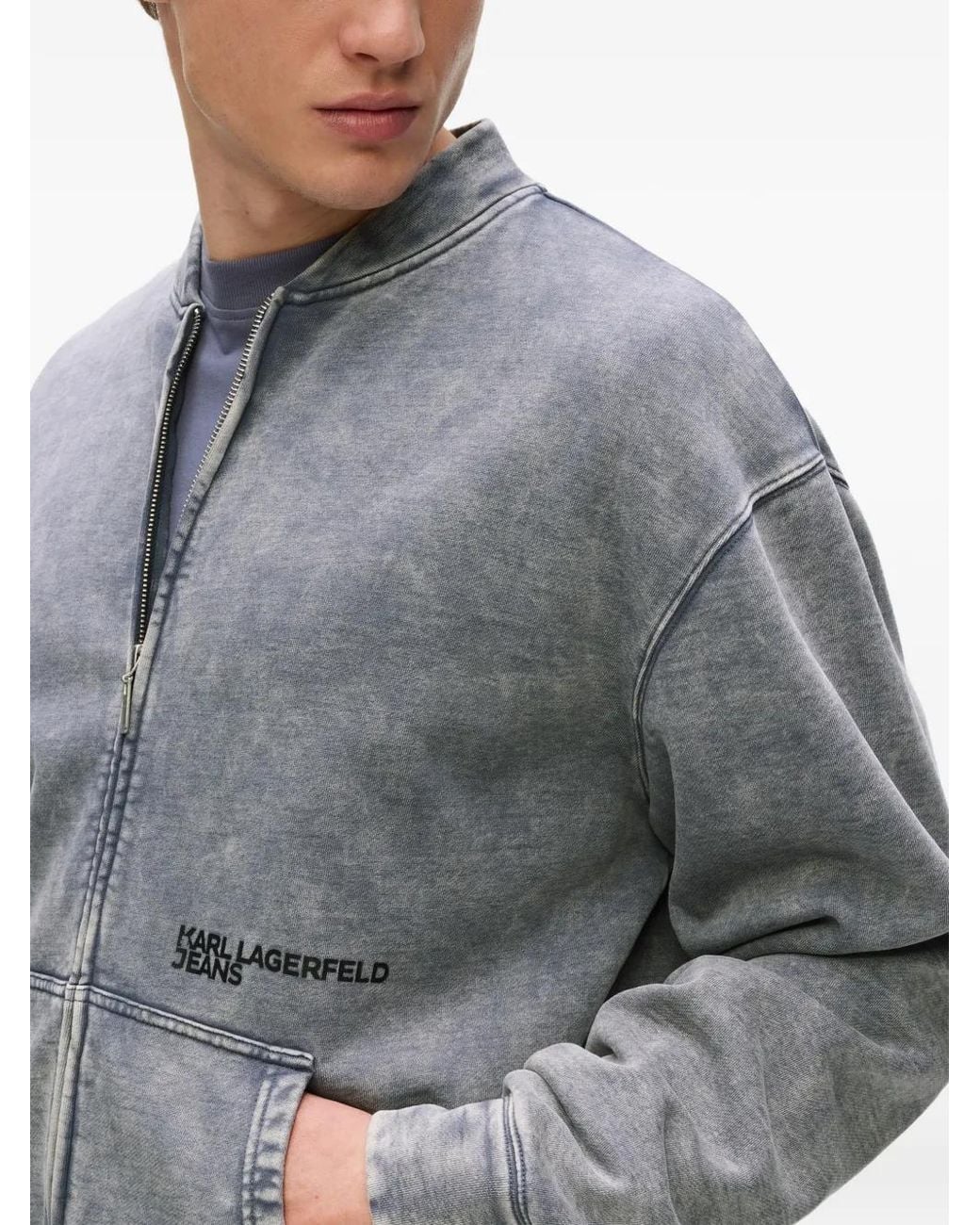 Karl Lagerfeld Gray Washed-Finish Zip-Fastening Jacket for men